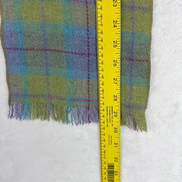 Helen Welsh Womens Plaid Scarf Wool Green Blue Purple Vintage Style - Picture 7 of 11